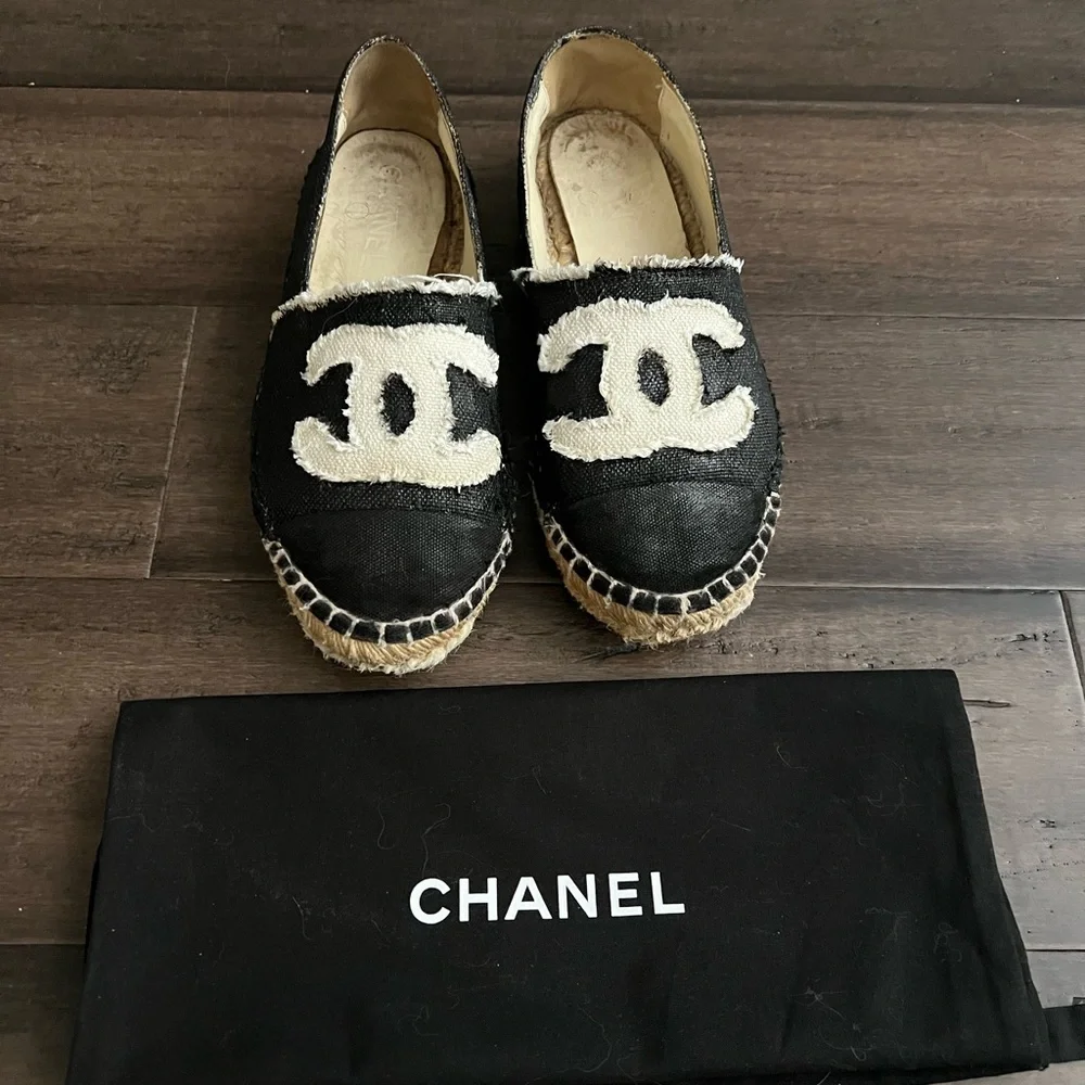 COPY - Chanel  CC Espadrilles Flats Black  Size 38 Dust Bag